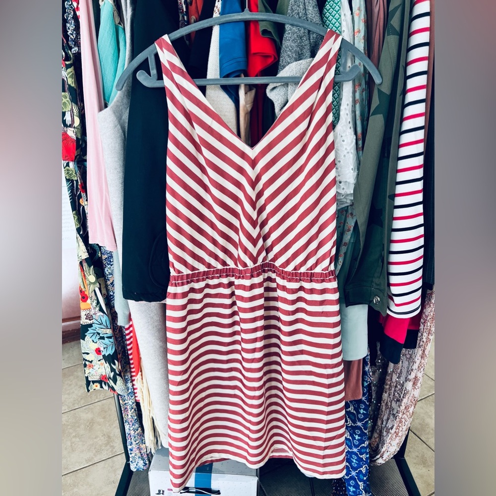 Ann Taylor LOFT Mini V-Neck Dress Striped